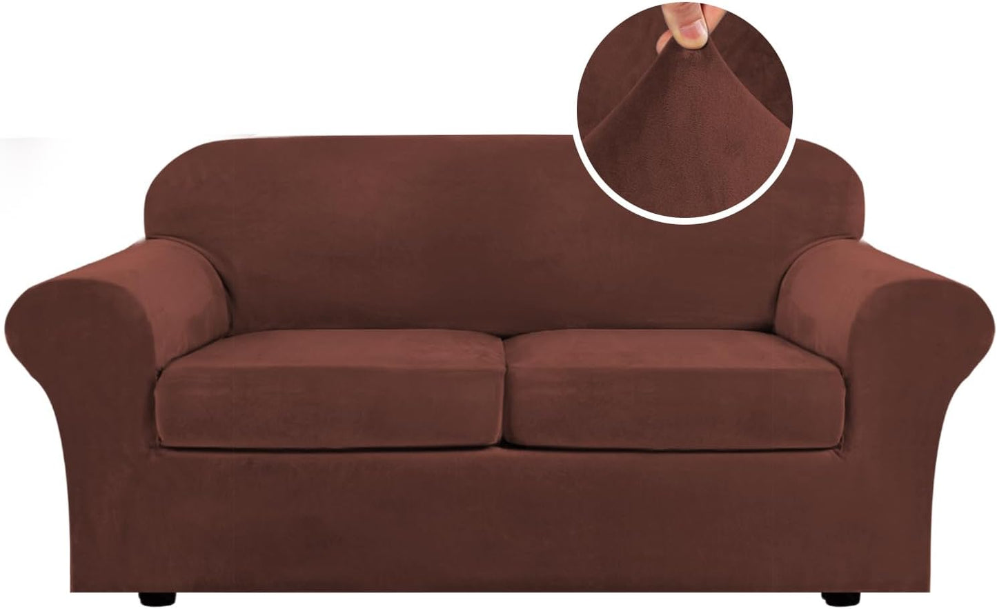 H.VERSAILTEX Real Velvet Plush 3 Piece Stretch Sofa Covers