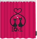 Love Shower Curtains Cute Black Cats in Heart Pink Shower Curtain Set