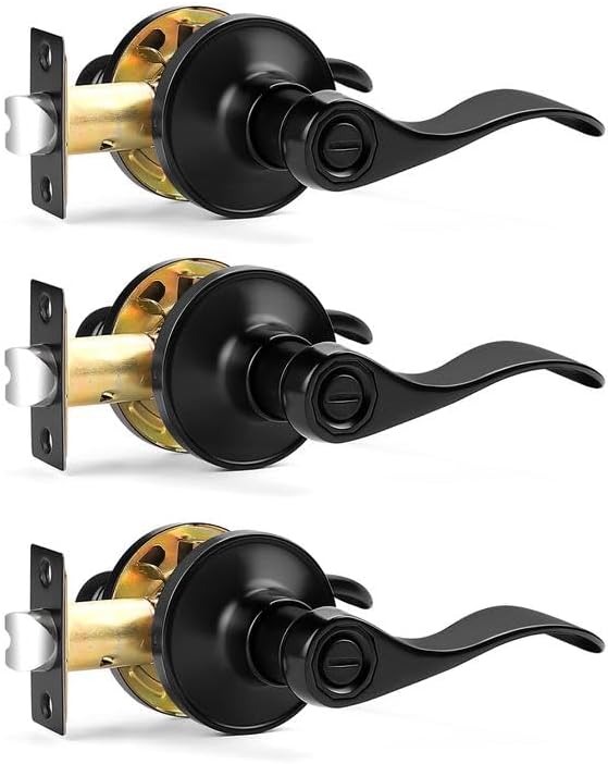 Probrico Matte Black Wave Style Bed/Bath Door Levers for Privacy