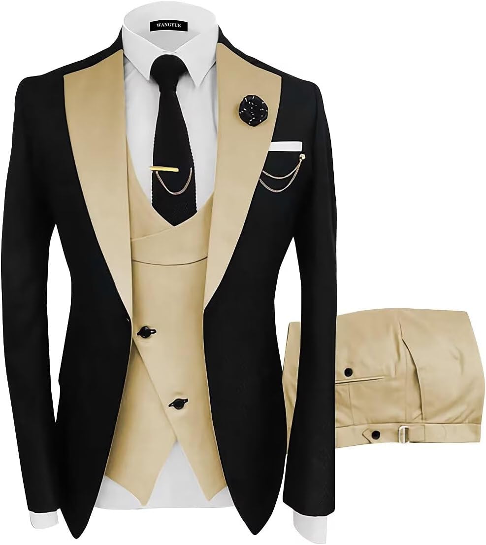 Wangyue Mens Suit 3 Piece Slim Fit for Weddings and Business