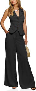 Cicy Bell Womens Vest Sets Summer 2 Piece Outfits - Button Crop Blazer