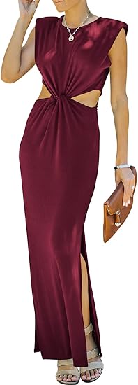 Prinbara Womens Side Cutout Padded Shoulder Summer Dress Review
