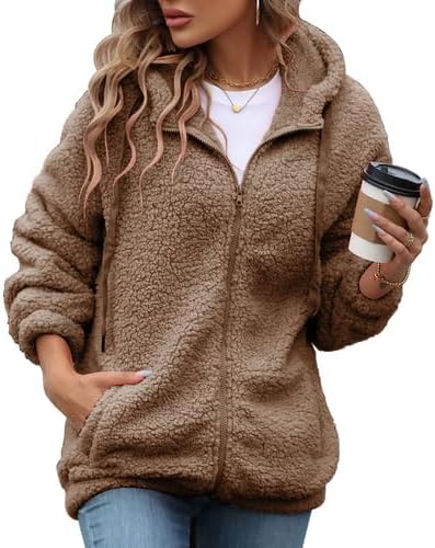 Womens Fleece Jacket Full Zip Sherpa Coat with Hood S-5XL