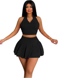 Women's Tennis Skort Set - Sleeveless Racerback Crop Tank & Pleated