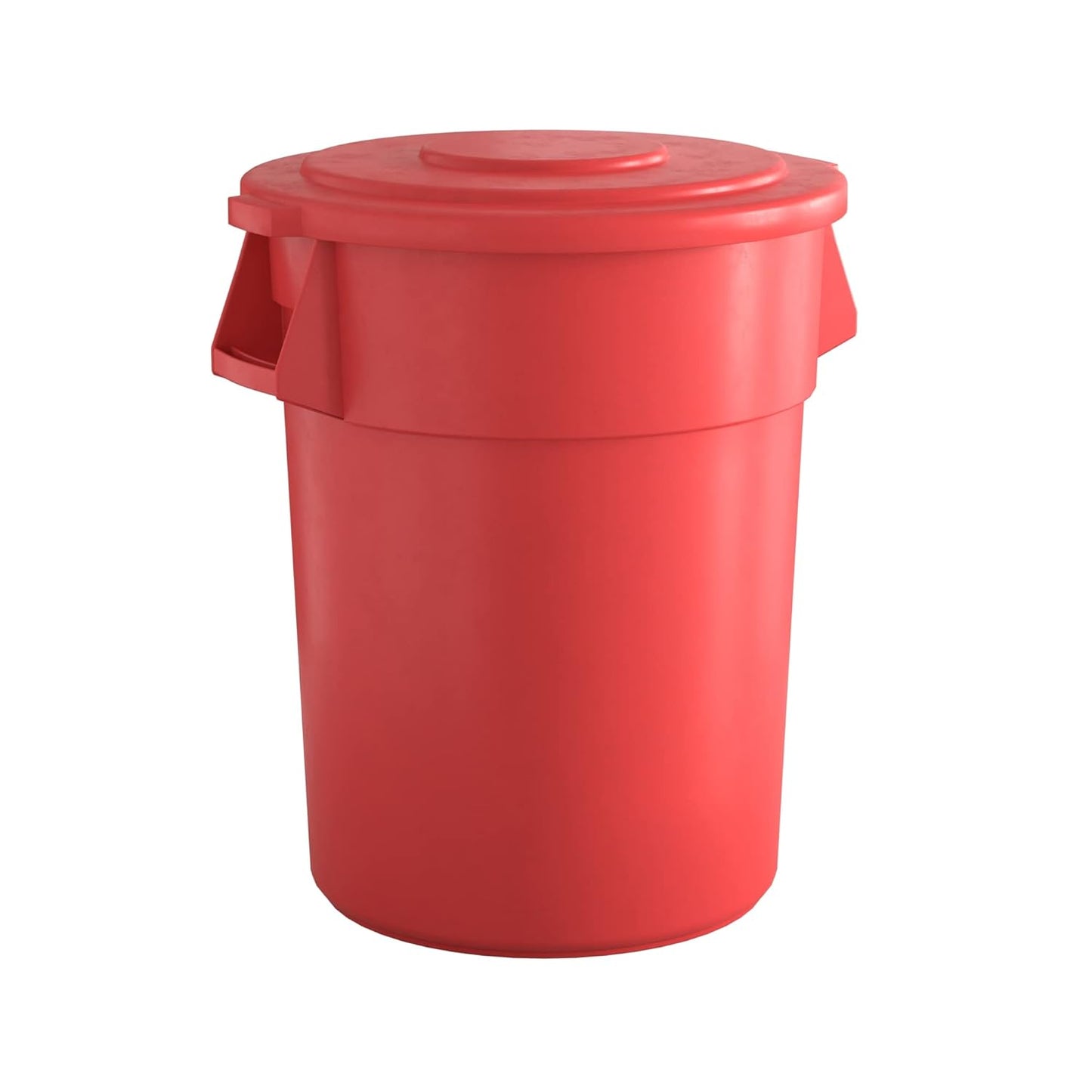 55 Gallon Red Round Commercial Trash Can with Lid for Durability