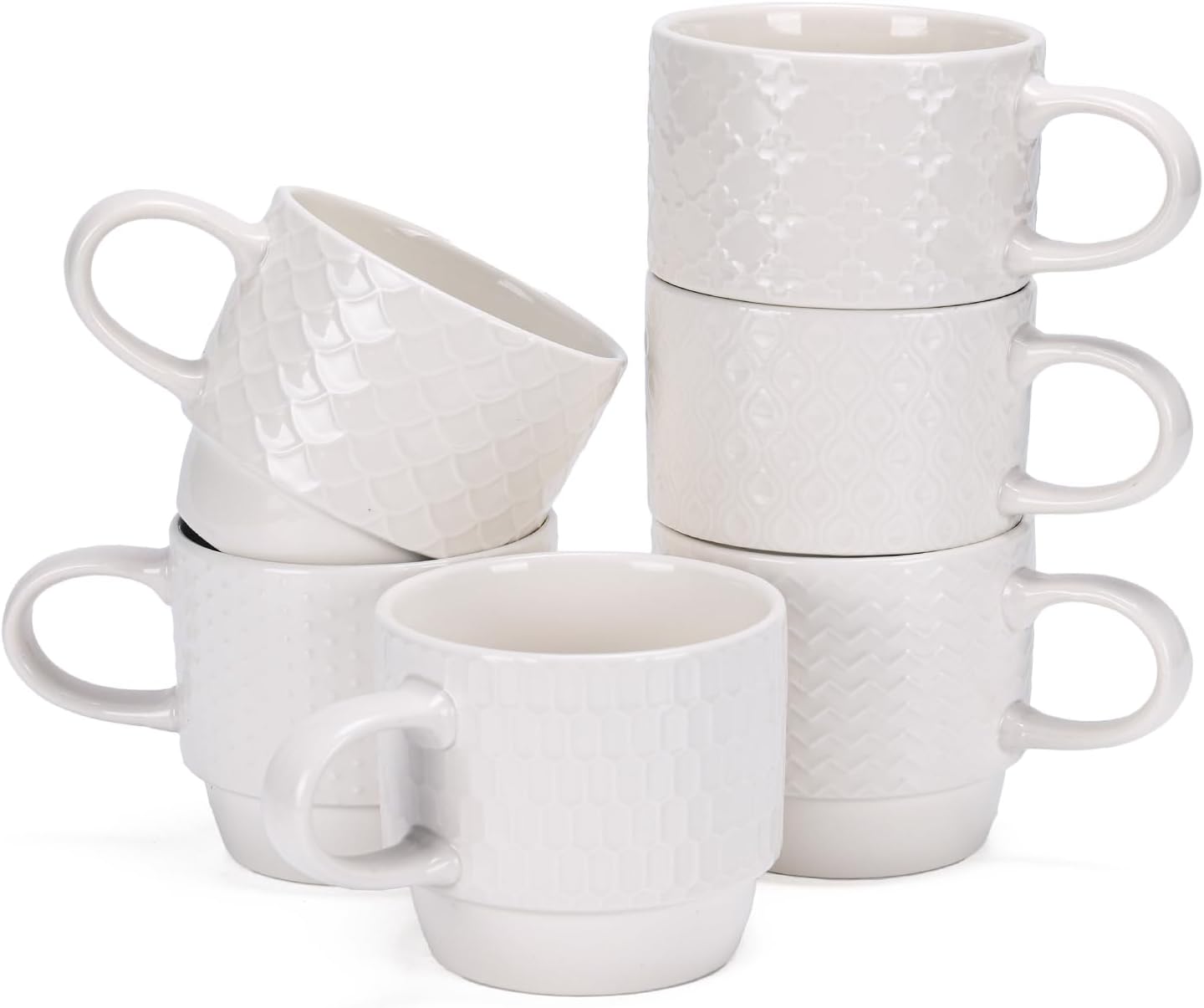 HORLIMER White Ceramic Coffee Mug Set - 6 Pack