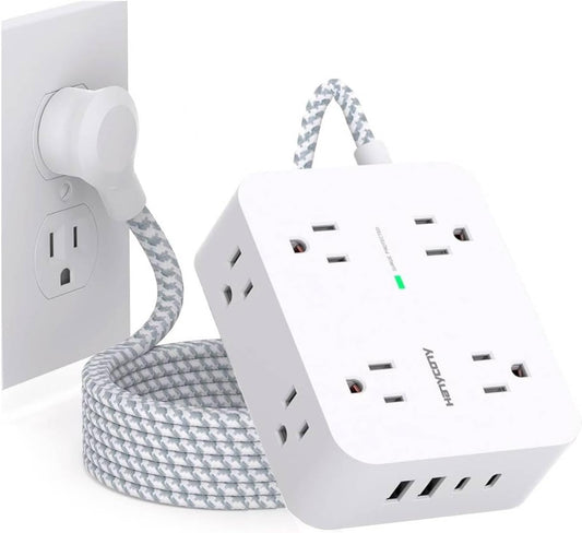 HANYCONY Surge Protector Power Strip: 8 AC, 4 USB, Wall-Mountable, 5Ft Cord