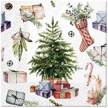 Christmas Tree Collage Cocktail Napkins - 40pcs Holiday Elegance