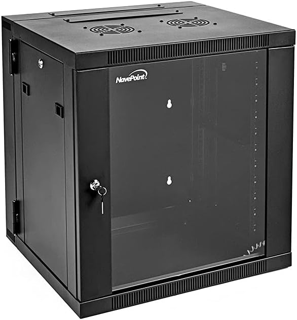 NavePoint 12U Server Cabinet with Locking Glass Door and Fans