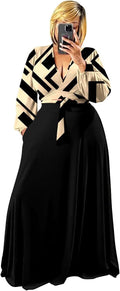 Plus Size Women's 2 Piece Long Sleeve Wrap Crop Top and Maxi Skirt Set