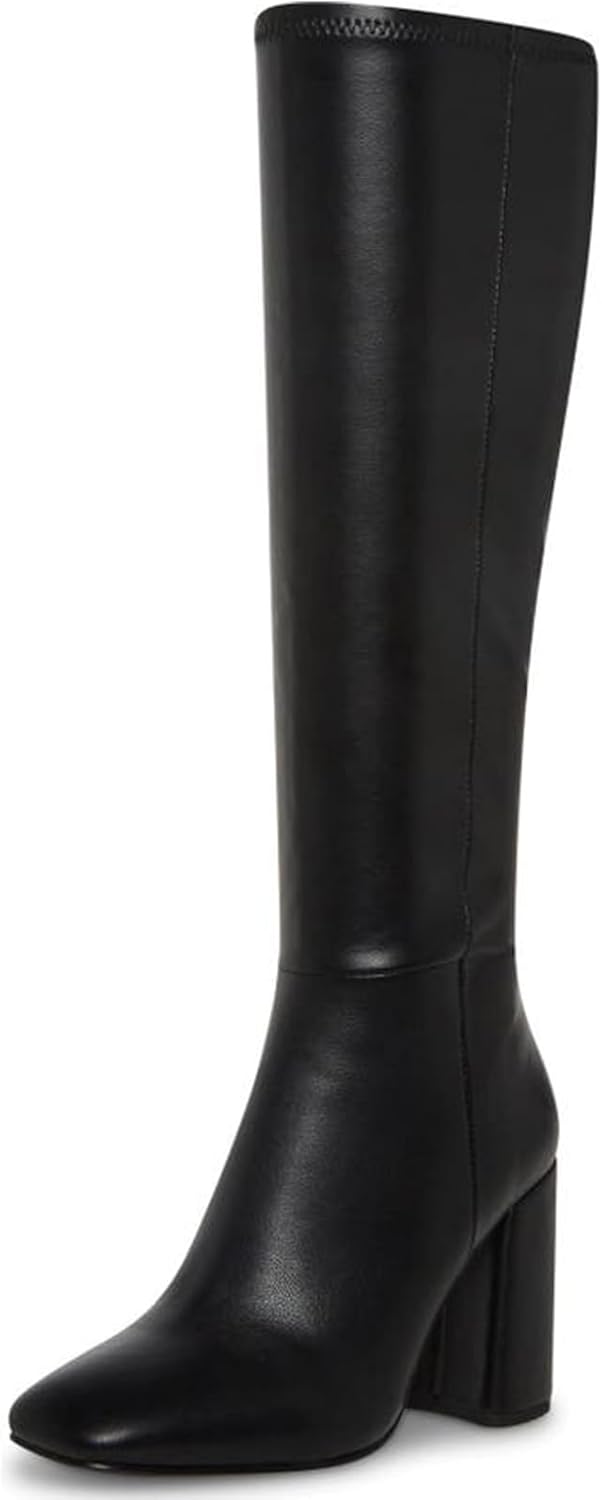 SOVANYOU Women's Faux Leather Tall Boots with Chunky Heels