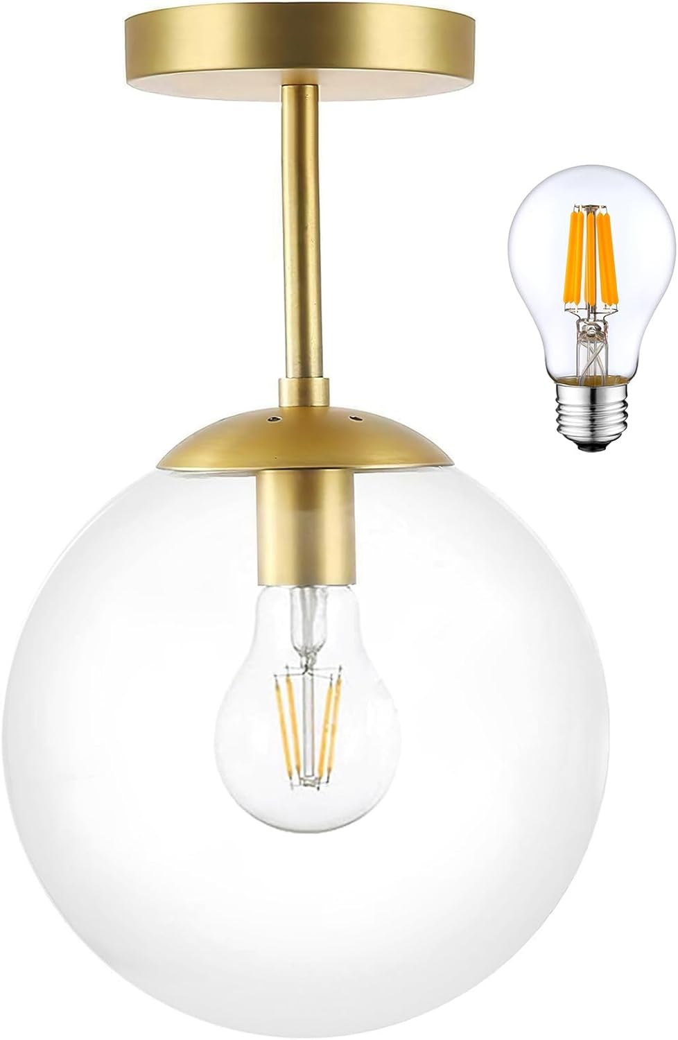 Gold Semi Flush Mount Ceiling Light with Clear Glass Shade