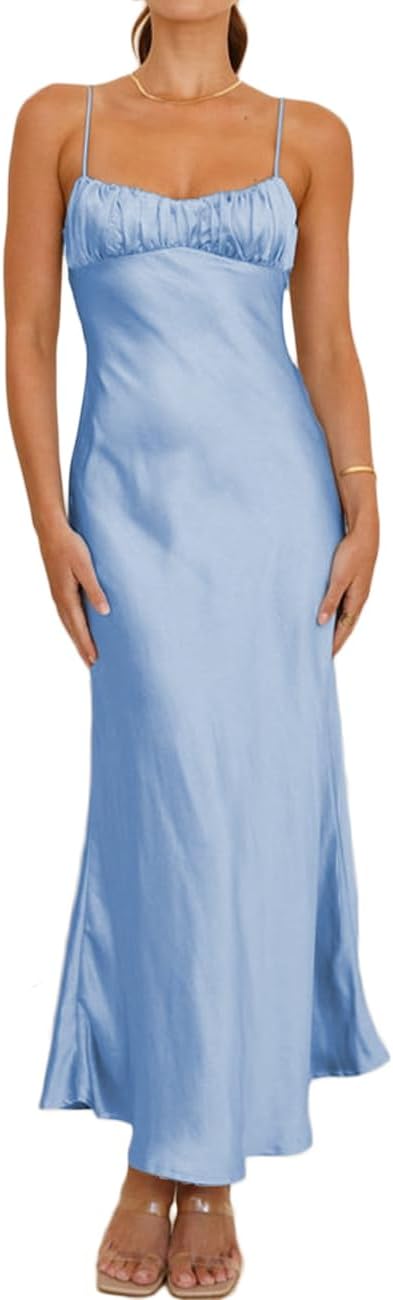 Satin Spaghetti Strap Backless Ruched Twist Cocktail Dress