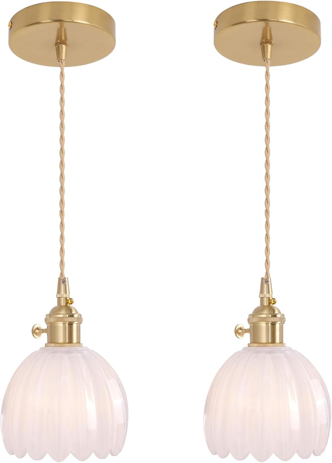 Mini Pendant Light 2 Pack with White Tulip Glass Lampshade