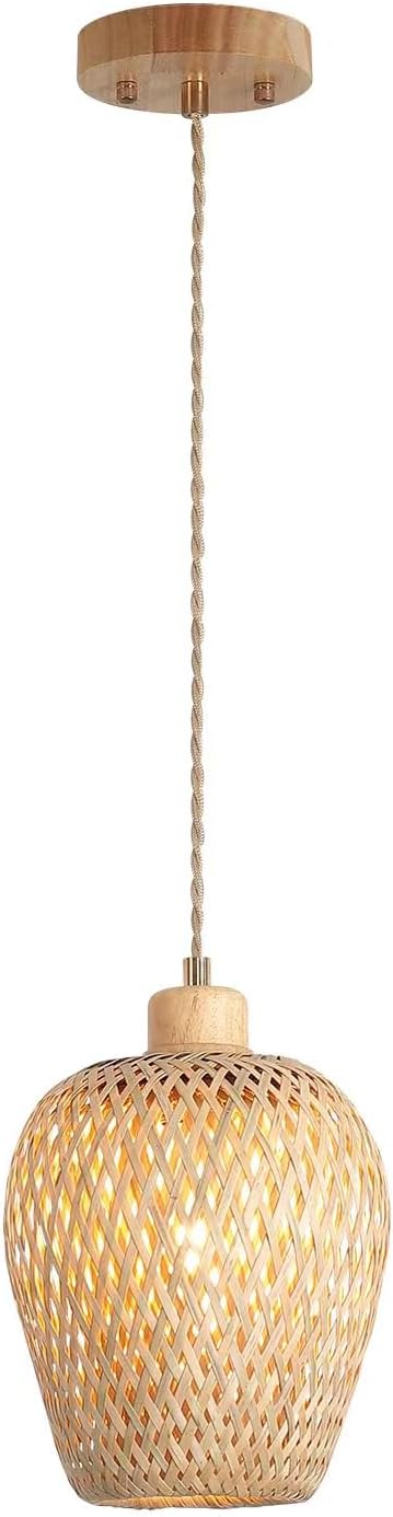 Bamboo Pendant Light Fixture for Boho Kitchen Island Decor