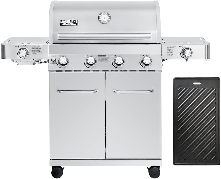 Monument Grills 4-Burner Propane Gas Grill with Cooking Plate