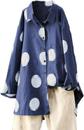 Minibee Women's Button Down Tunic Polka Blouse Cotton Shirt