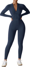 Women Long Sleeve Workout Jumpsuit Zip Up Romper - Sleek Support refer