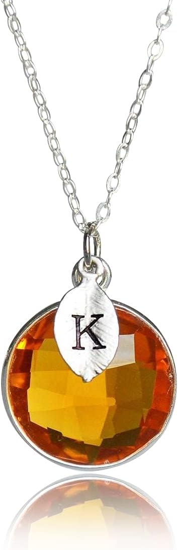 Personalized Round Birthstone Necklace in Sterling Silver or Gold