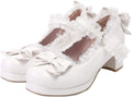 Women Kawaii Mid Block Heel Mary Jane Pumps - Bow Platform 5cm