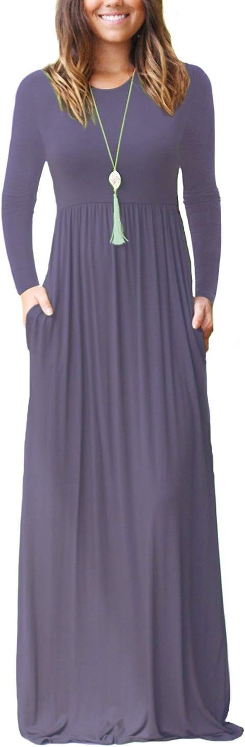 VIISHOW Women's Long Sleeve Maxi Dresses with Pockets for Casual Wear