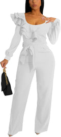 HBQ Womens Casual One Piece Jumpsuits V-Neck Ruffle Sleeveless Wide