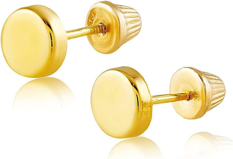 Hoberta Real 14k Solid Round Yellow Gold Tiny Circle Studs