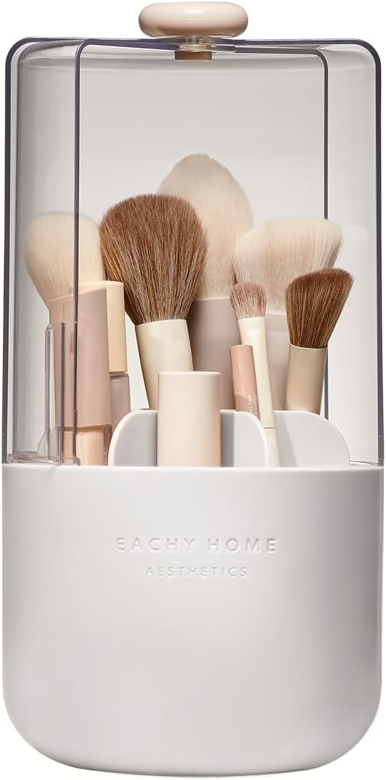 EACHY Makeup Brush Holder 360 Rotating with Dustproof Lid