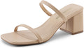 Sandal Heels for Women Low Square Open Toe Block Chunky Heels - Slip