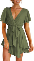 Cosonsen Women's Deep V-Neck Ruffle Mini Dress - Flowy Fit Dresses