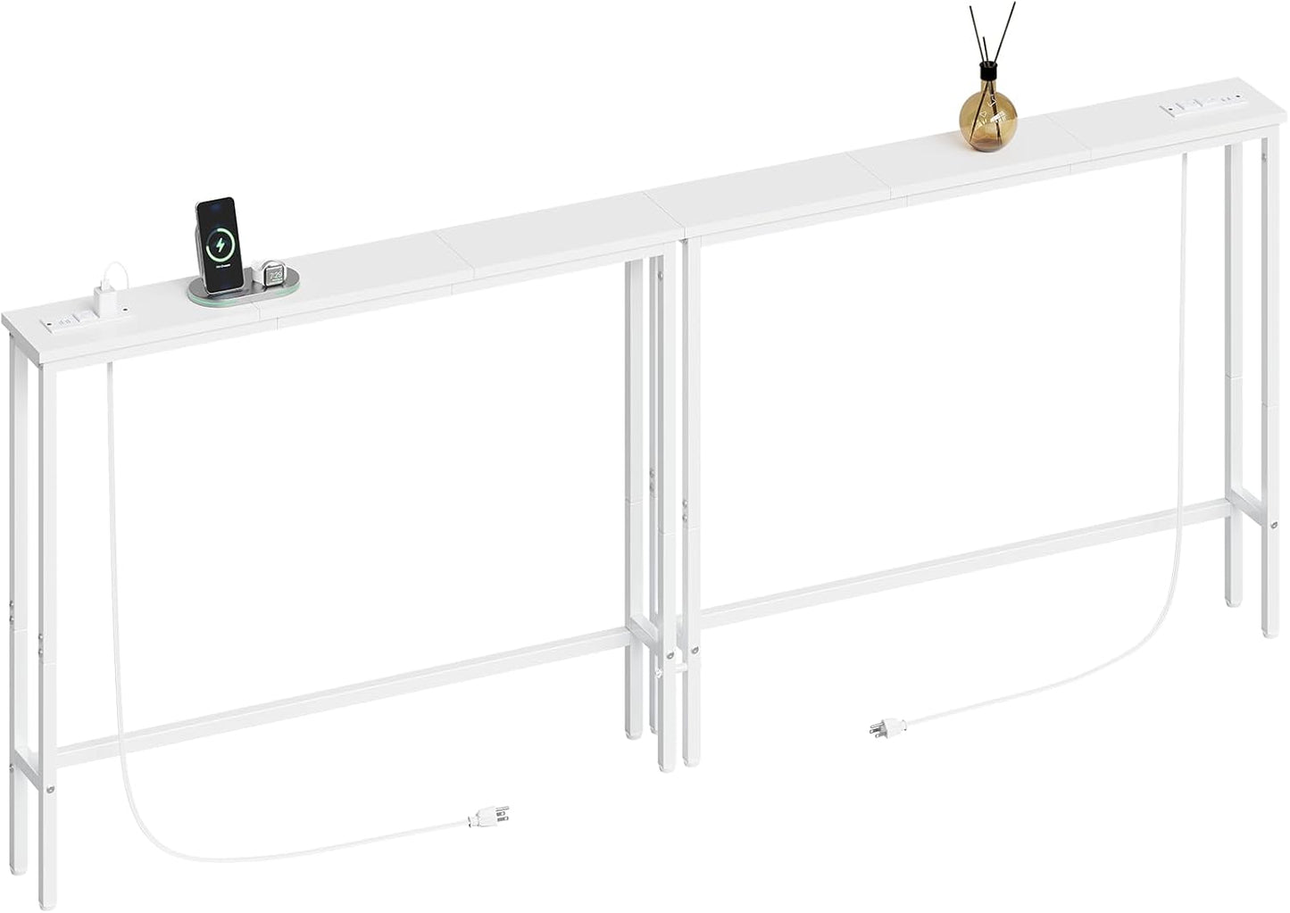 Narrow Console Sofa Table with Power Outlets for Living Room