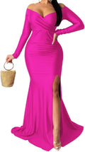 Off Shoulder High Split Long Formal Party Maxi Dress (Style N8NR)