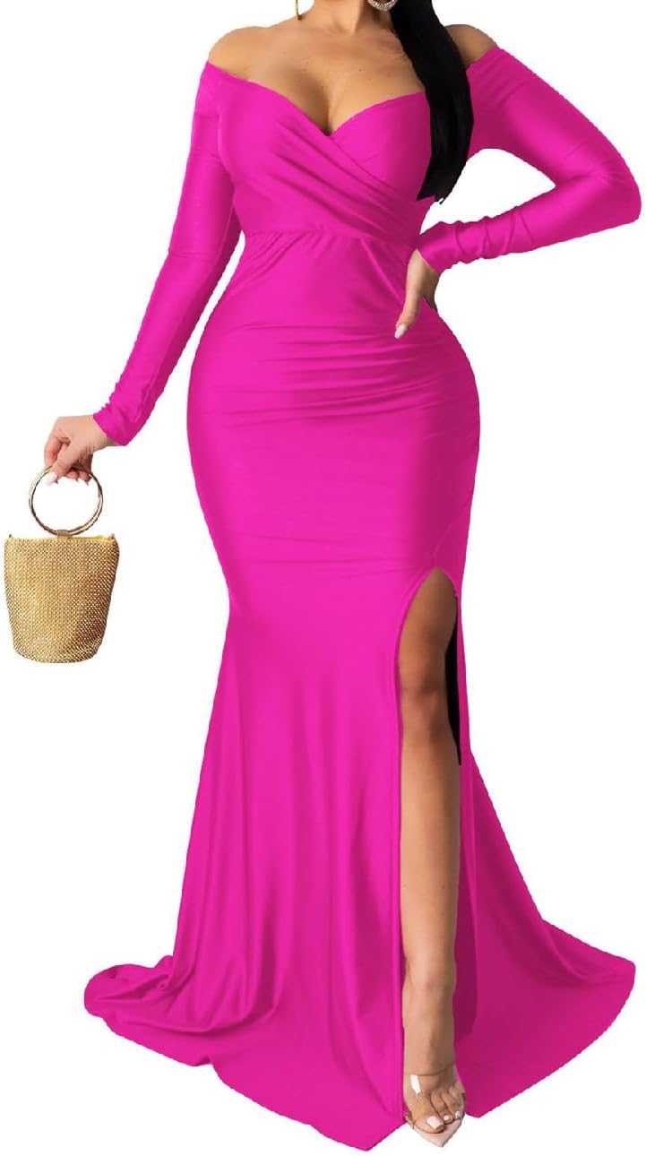 Off Shoulder High Split Long Formal Party Maxi Dress Review