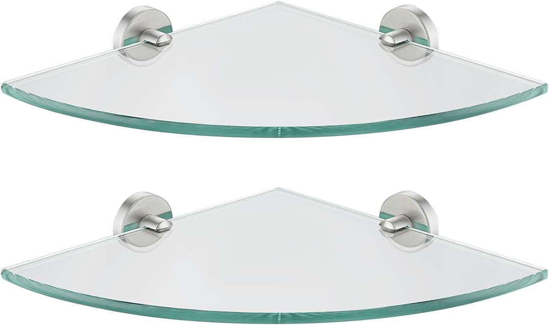 JQK Corner Glass Shelf for Stylish Bathroom Organization