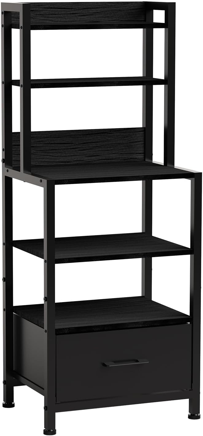 5-Tier Black Nightstand with Fabric Drawers