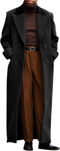 Mens Full Length Trench Coat Notched Lapel Double Breasted - Classic