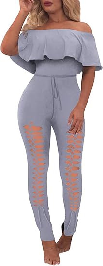 PRETTYGARDEN Women's Summer Off Shoulder Bodycon Jumpsuit