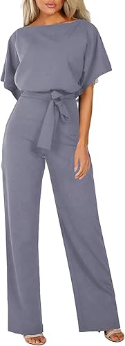 Happy Sailed Women Casual Loose Short Sleeve Wide Leg Romper