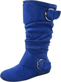 Forever Link Women's Klein-70 Mid-Calf Buckle Slouch Flat Boot