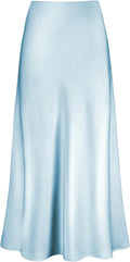 Women's Satin High Waisted Maxi Skirts A Line Long Skirt (Style QR8D)