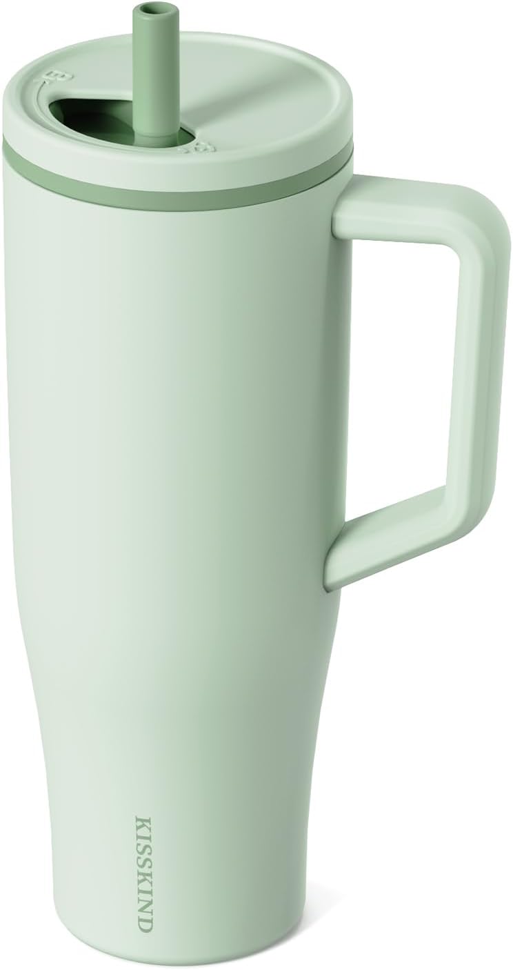 KISSKIND 40 oz Tumbler with Handle and Straw for All Drinks