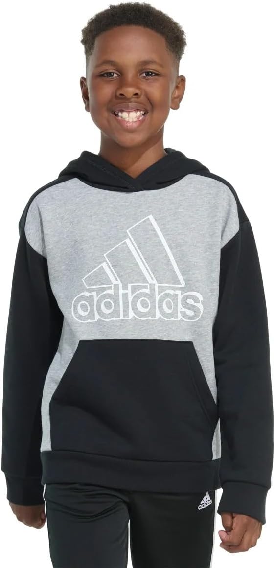 Adidas Youth Graphic Logo Hoodie - Cozy Fleece, Grey, Large