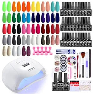 JEWHITENY Gel Nail Polish Kit with 120W Nail Lamp for Manicure