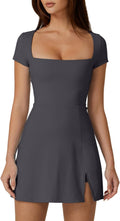 Womens Square Neck Tennis Dress with Built-in Shorts (Style RVFL)