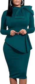 Women's Peplum Bodycon Long Sleeve Work Dress - Flattering Fit Club