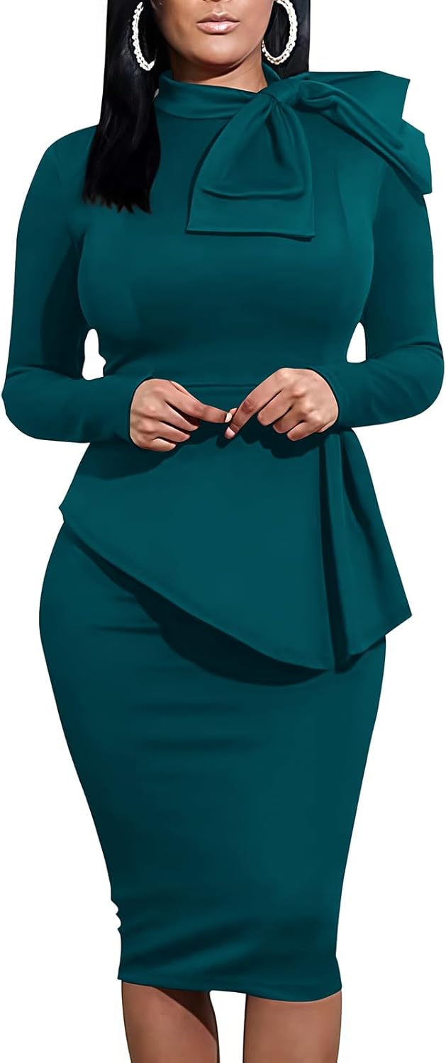 Women's Peplum Bodycon Long Sleeve Dress for Work and Parties