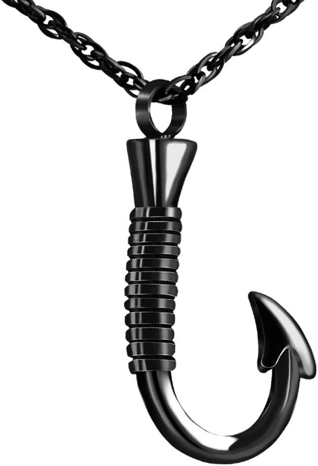Stainless Steel Fishing Hook Urn Necklace for Men