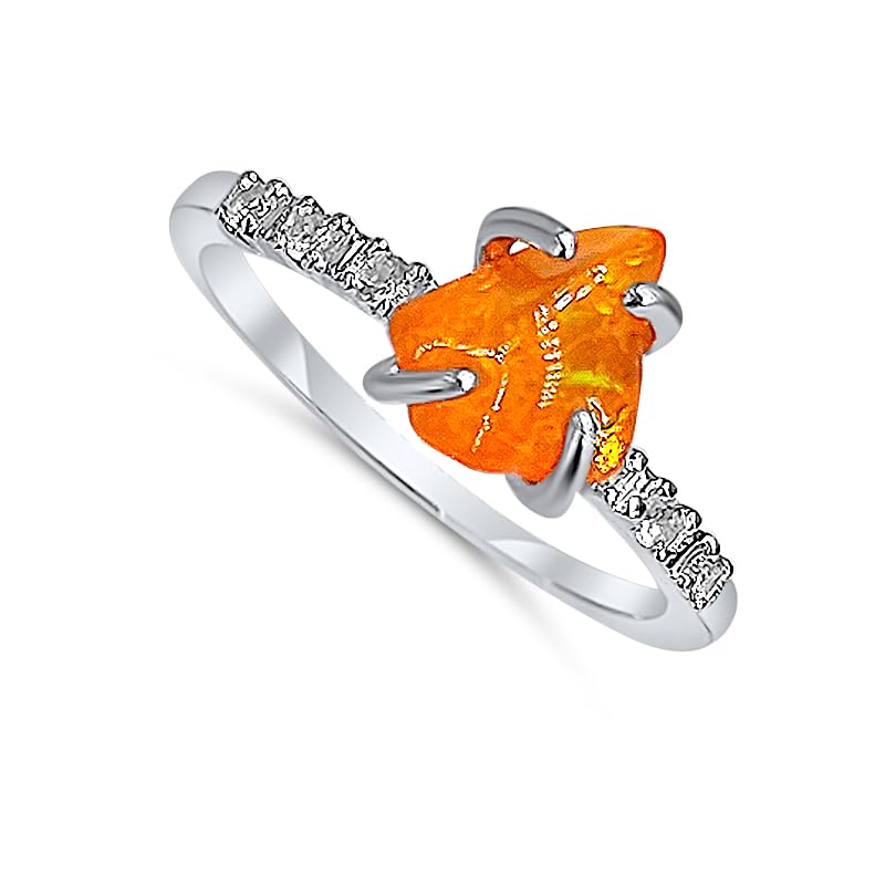Real Raw Orange Opal Dainty Ring for Birthstone Gifts