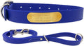 Waterproof Dog Collar and Leash Set - Durable Engraved Small Blue