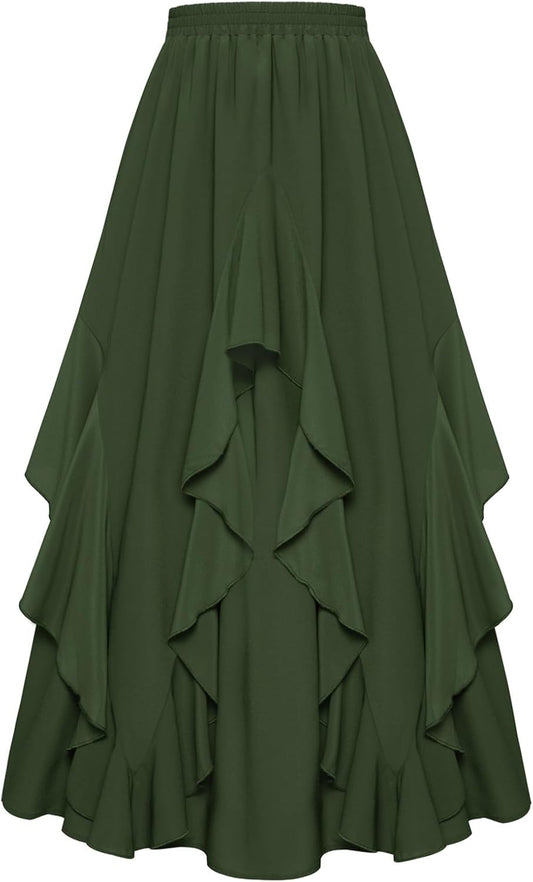 Renaissance Long Maxi Skirt with Irregular Design and Pockets